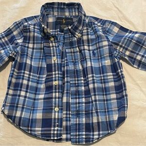 Ralph Lauren Boys Blue and White Plaid Button-Down Shirt